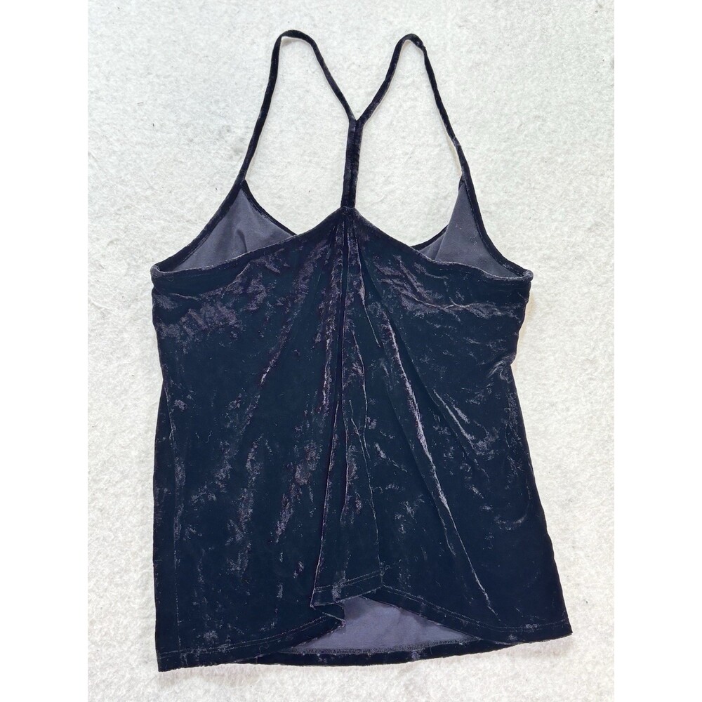 Eileen Fisher Black Crushed Velvet Racerback Tank Top Cami With Shelf Bra Size M - Picture 2 of 6